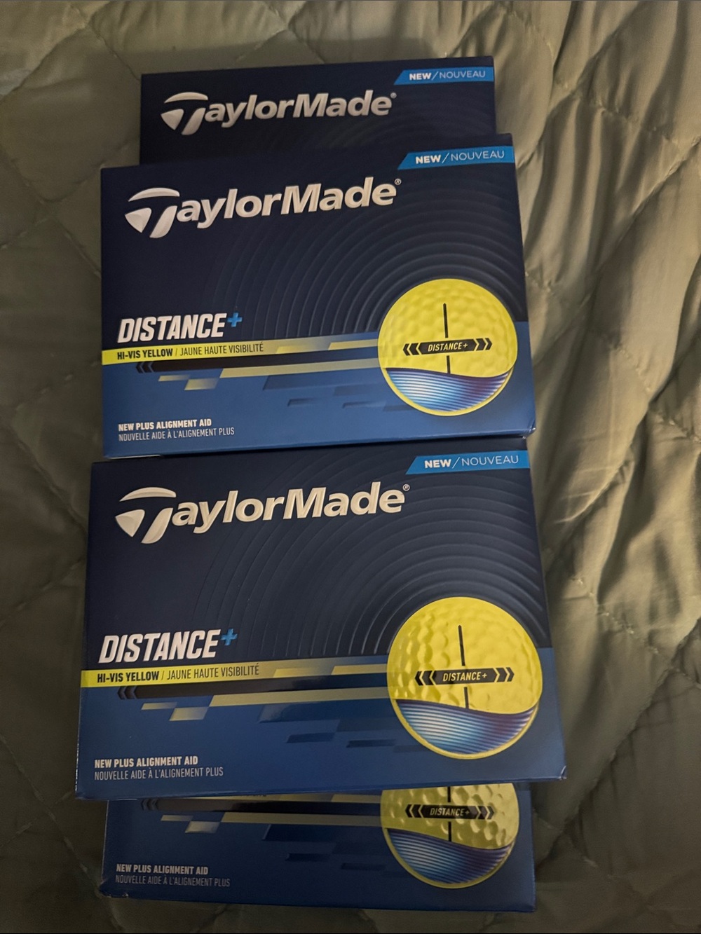 TaylorMade Hi-Vis Yellow Distance+ Golf Ball Boxes - Navy Packaging 5 boxes 60 b